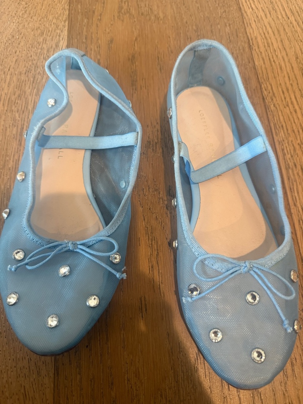 Light Blue Jeweled Mesh Ballet Flats